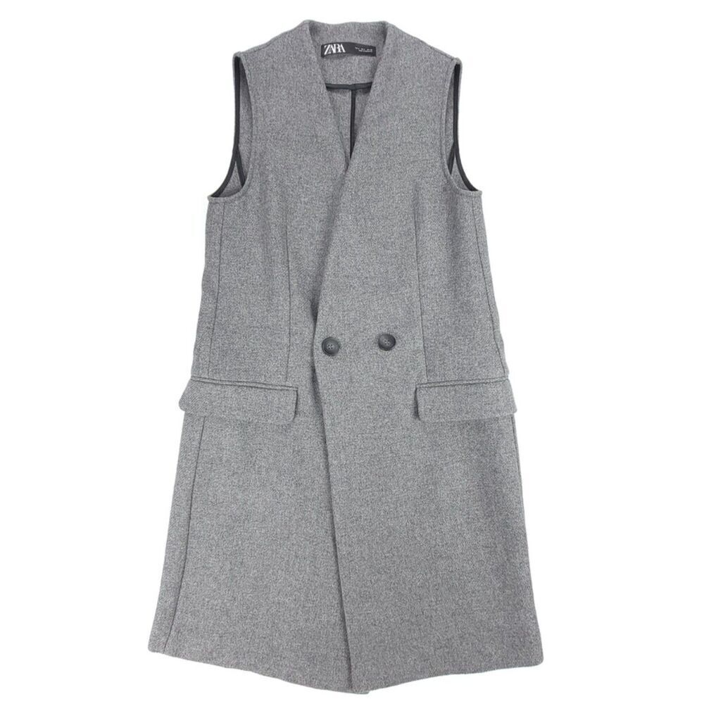 NEW Zara Wool Long Double Breasted Tailored Duster Vest Sleeveless Coat Small